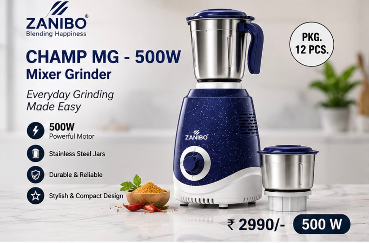 Zanibo Champ MG 500W Mixer Grinder – 12 Pcs Pack