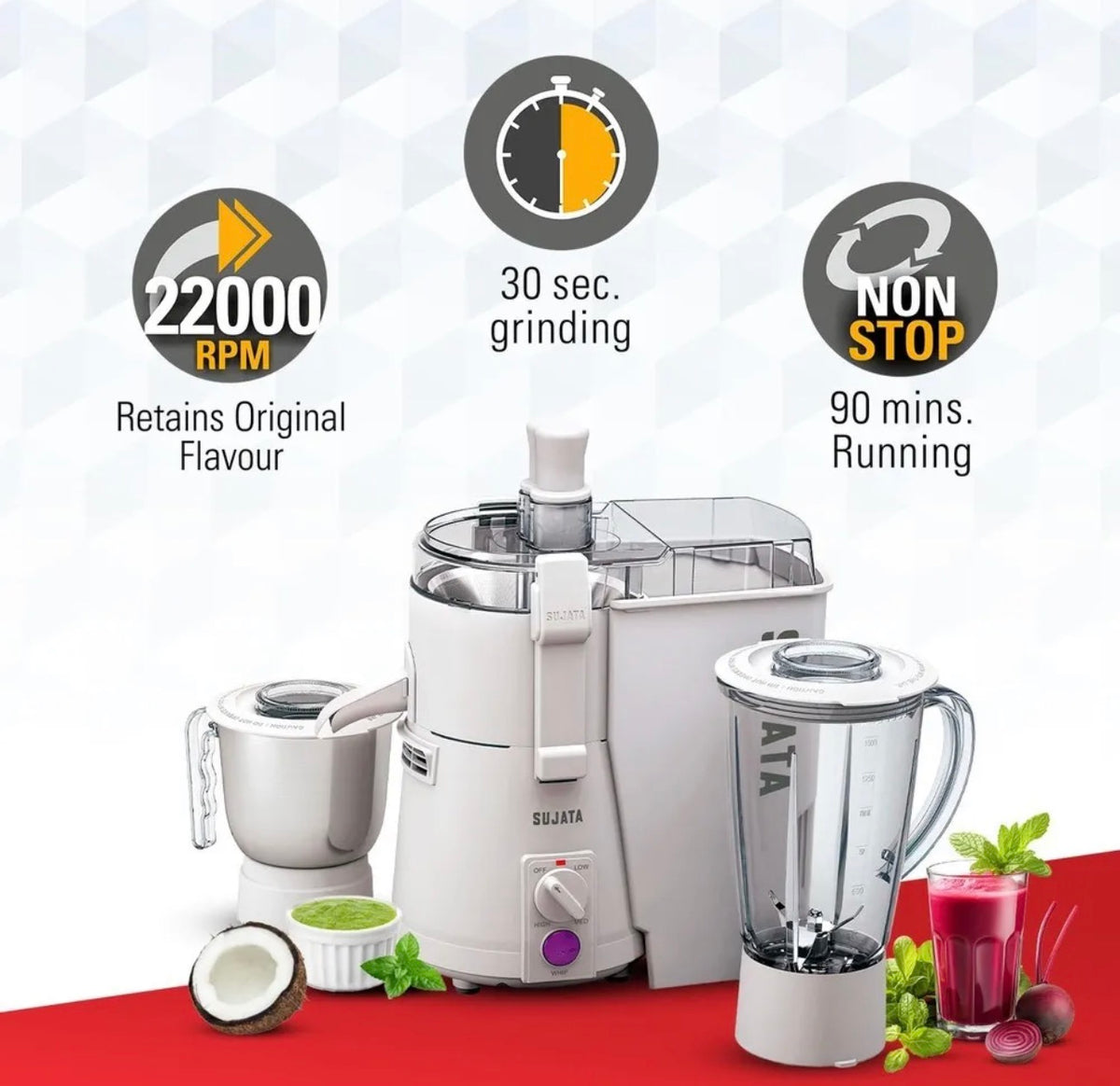 Sujata JMG PowerMatic Mixer Grinder | Powerful Mixer Grinder for Kitchen | Multi-Purpose Grinding & Blending