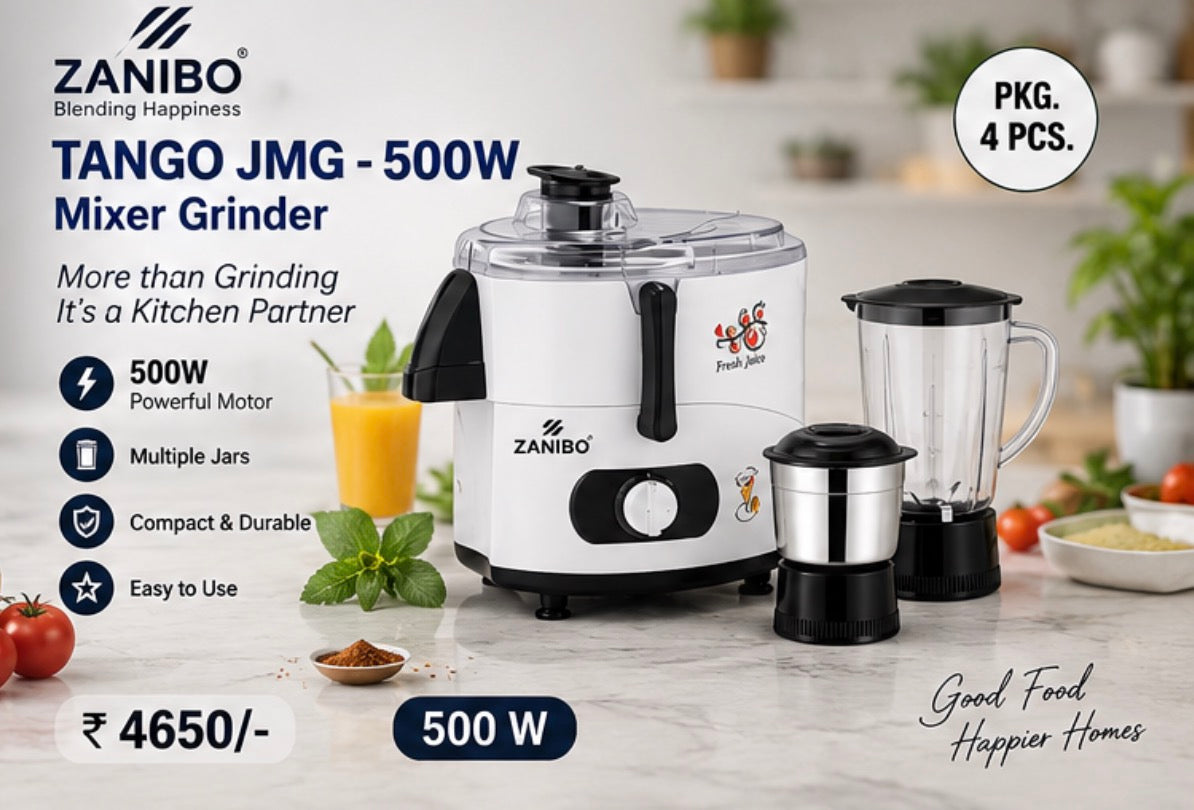 ZANIBO TANGO JMG 500W Mixer Grinder – 4 Pcs