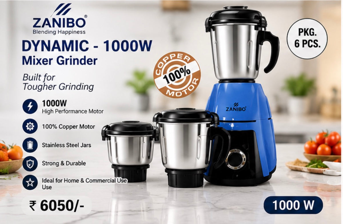 ZANIBO DYNAMIC 1000W Mixer Grinder – 6 Pcs