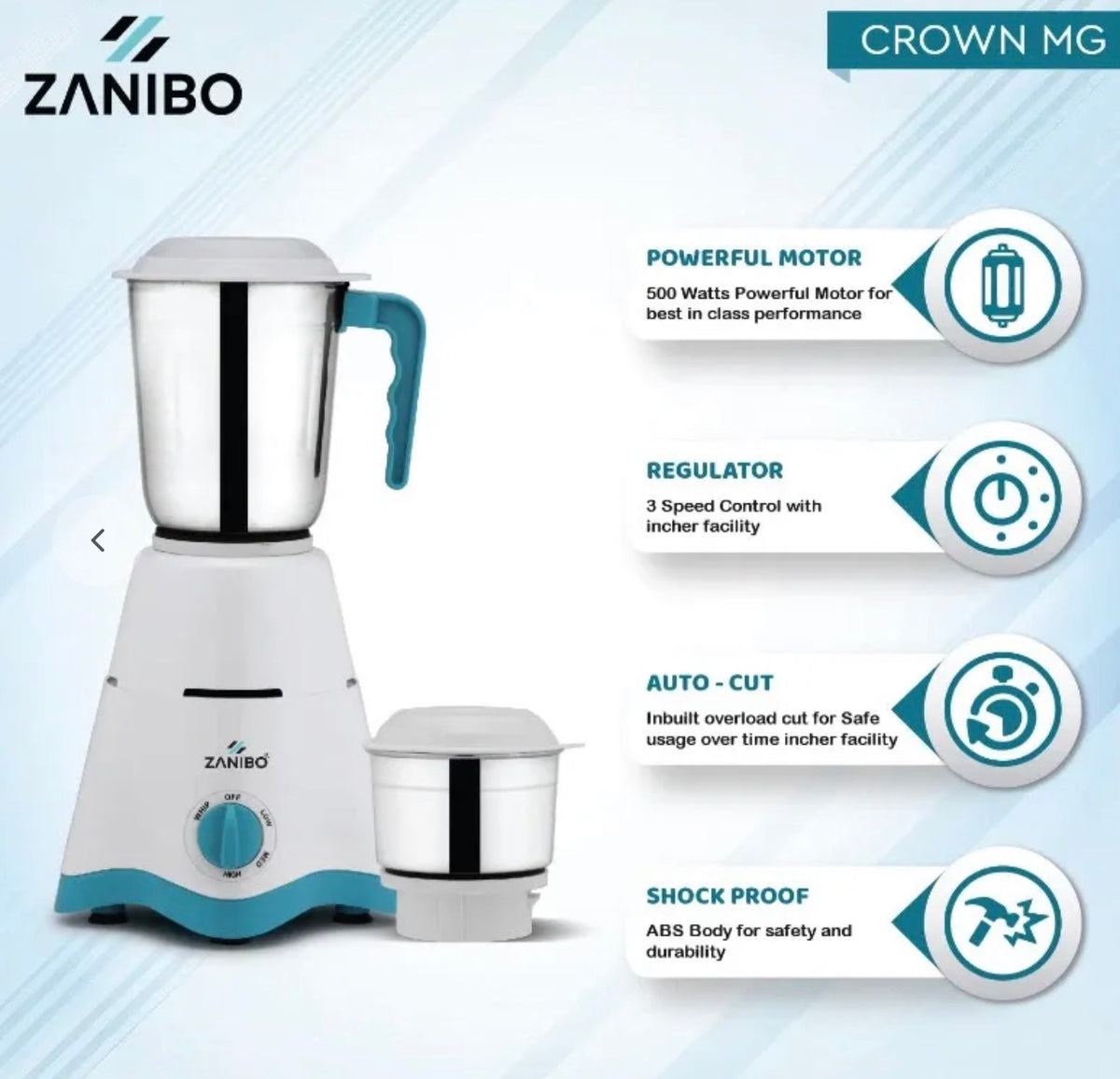 Zanibo Mixer Grinder Crown MG-500W