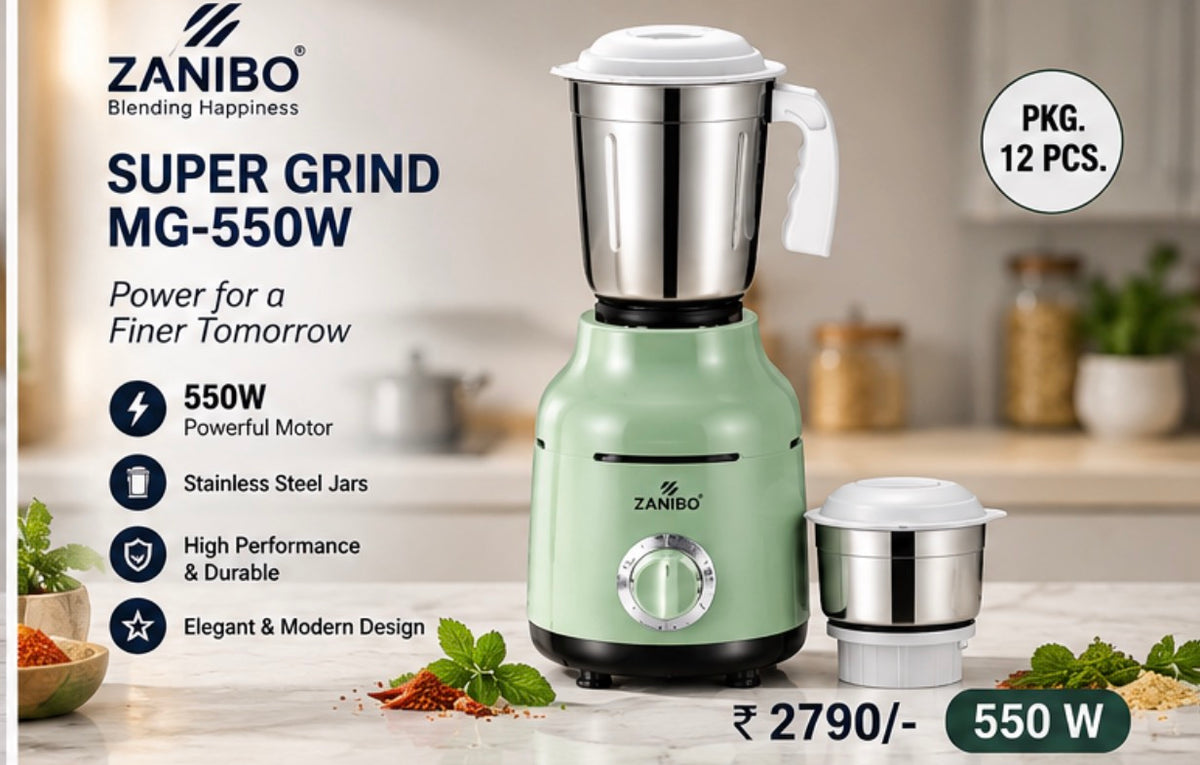 ZANIBO SUPER GRIND MG 550W Mixer Grinder – 12 Pcs