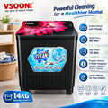 VSOONI 14 KG Semi Automatic Twin Tub Washing Machine – 5 Knob Control, 4 Wash Programs, 40 Min Wash Timer & 10 Min Spin Timer
